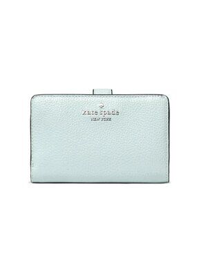 New Kate Spade Medium Compact Bifold Wallet Pebble Leather Lake Mist
